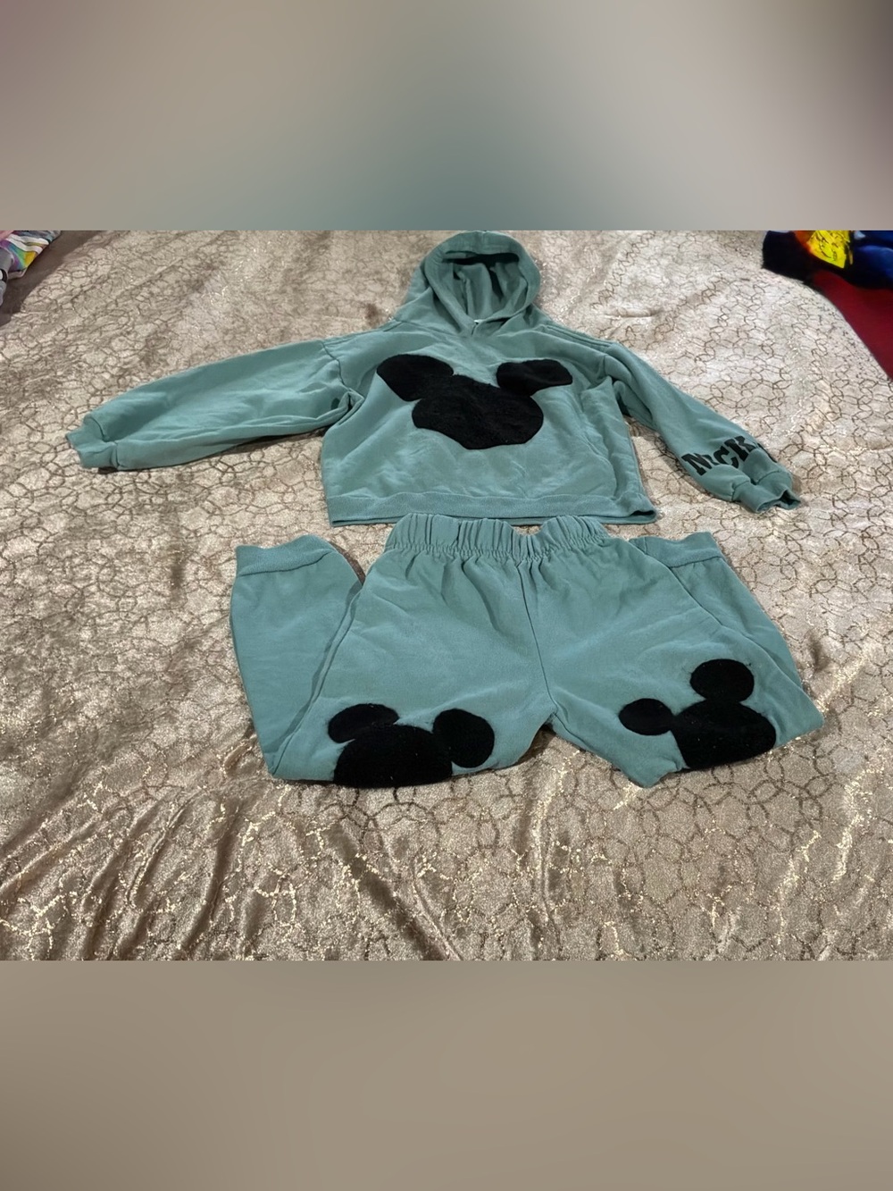 Disney Teal Two-Piece Hoodie and Joggers with Black Mickey Icons